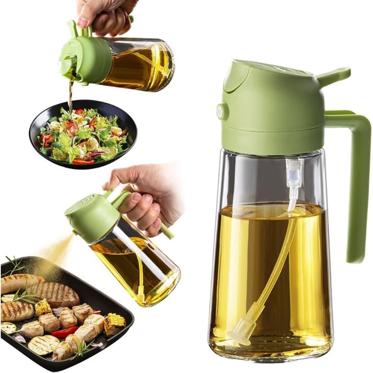 2-in-1 Glass Oil Dispenser and Sprayer Bottle for Kitchen