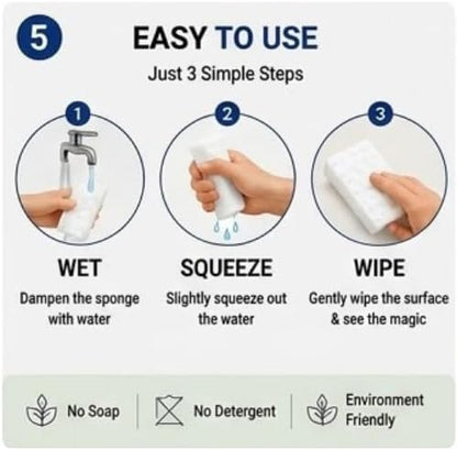 Magic Eraser Sponge Pack of 4 | No Scratch Melamine Cleaning Sponge | Removes Tough Stains with Just Water |