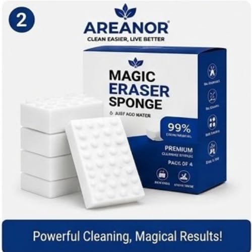 Magic Eraser Sponge Pack of 4 | No Scratch Melamine Cleaning Sponge | Removes Tough Stains with Just Water |