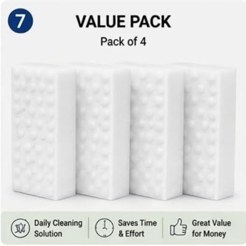 Magic Eraser Sponge Pack of 4 | No Scratch Melamine Cleaning Sponge | Removes Tough Stains with Just Water |