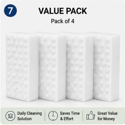 Magic Eraser Sponge Pack of 4 | No Scratch Melamine Cleaning Sponge | Removes Tough Stains with Just Water |