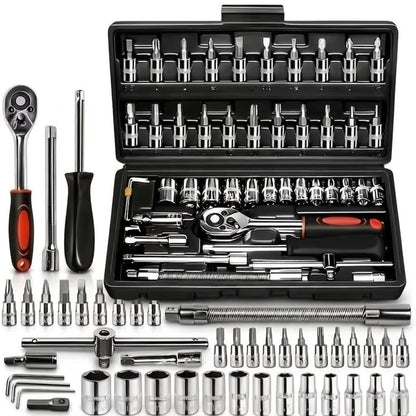 46 Piece Drive Socket Wrench Set with Case-complete repair tool