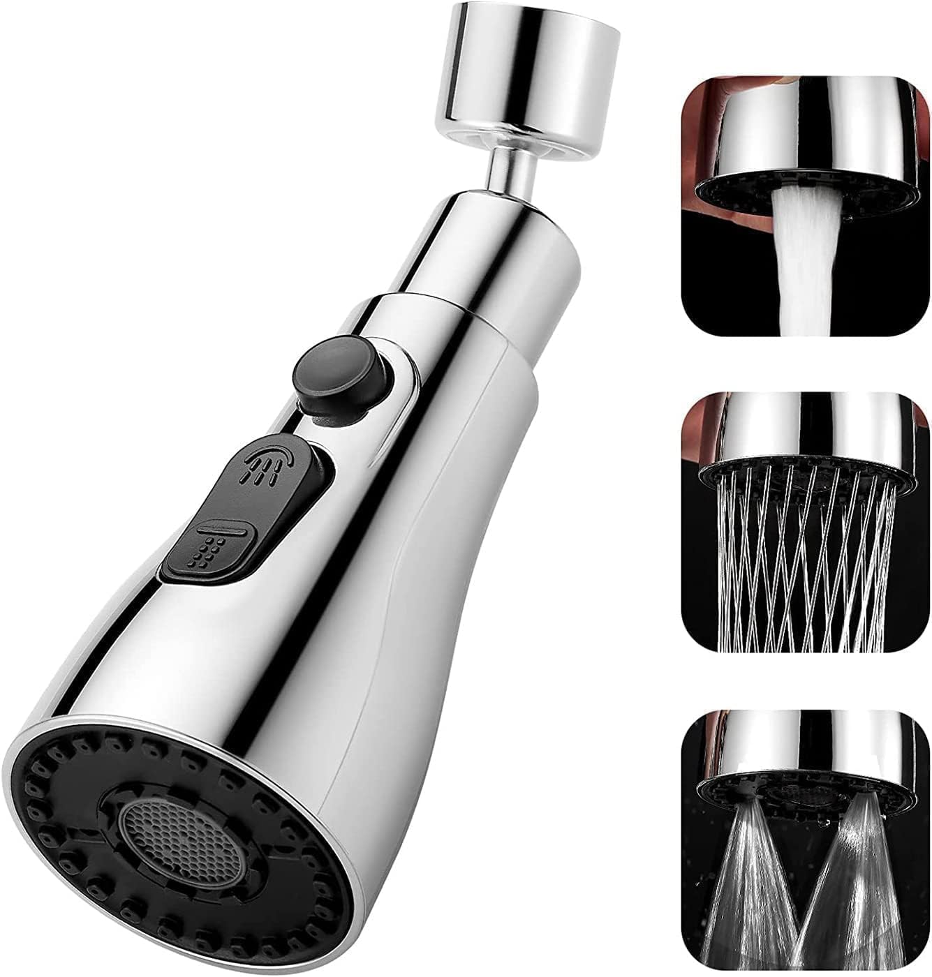 360° Rotating Kitchen Tap Extender, Flexible Faucet Attachment with 2/3 Mode Spray Head