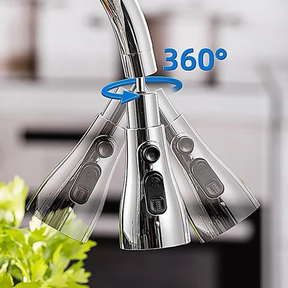 360° Rotating Kitchen Tap Extender, Flexible Faucet Attachment with 2/3 Mode Spray Head