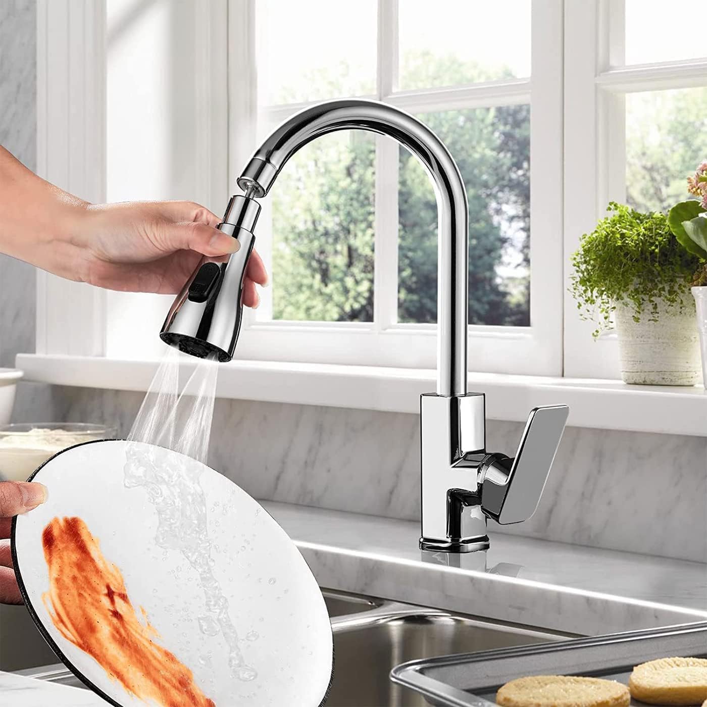 360° Rotating Kitchen Tap Extender, Flexible Faucet Attachment with 2/3 Mode Spray Head