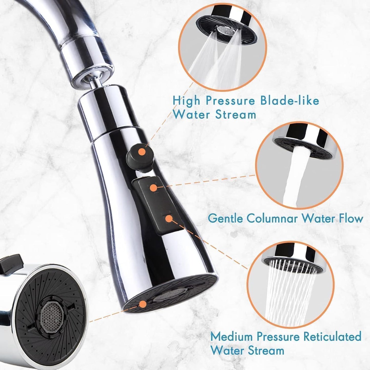 360° Rotating Kitchen Tap Extender, Flexible Faucet Attachment with 2/3 Mode Spray Head