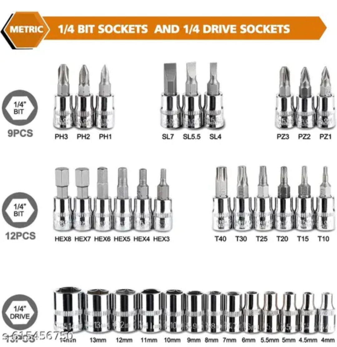 46 Piece Drive Socket Wrench Set with Case-complete repair tool